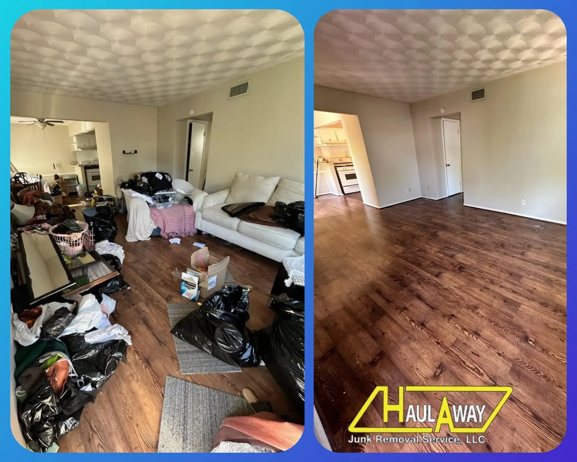 Arlington junk removal — sectional couch pickup before and after