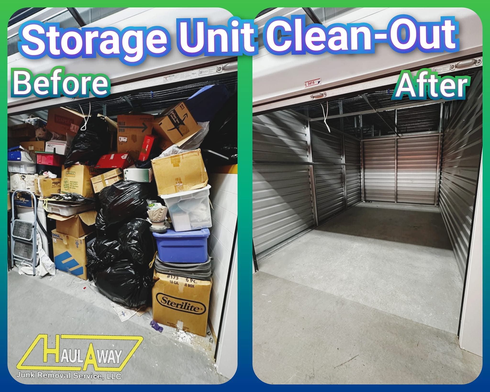 Dallas storage cleanout before and after — HaulAway Junk Removal
